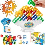 64 Pcs Tetra Tower Balance Stacking Blocks Game – Ultimate Board Game for Kids & Adults, Family Fun, Parties, Travel & Team Building, Enhances Motor & Coordination, Blocks Fidget Toy, Durable & Safe