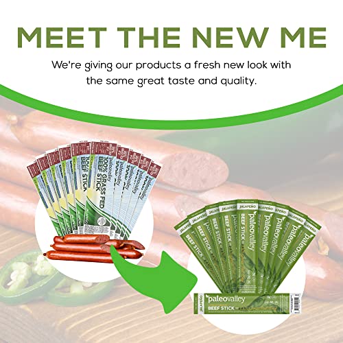 Paleovalley 100% Grass Fed Beef Sticks - Jalapeno - Organic And Gluten Free Paleo And Keto Protein Snacks With Probiotics - Shelf Stable Pantry Staples - Made In The Usa #TOP1