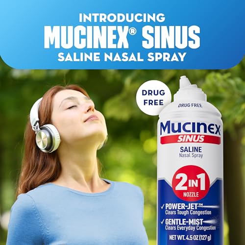 Mucinex Sinus Saline Nasal Spray & Sinus Rinse, Drug-Free, Additive Free, Non-Drowsy Nasal Irrigation with 2-in-1 Jet + Mist Spray Nozzle for Cold & Allergy Season, 4.5oz - image 2