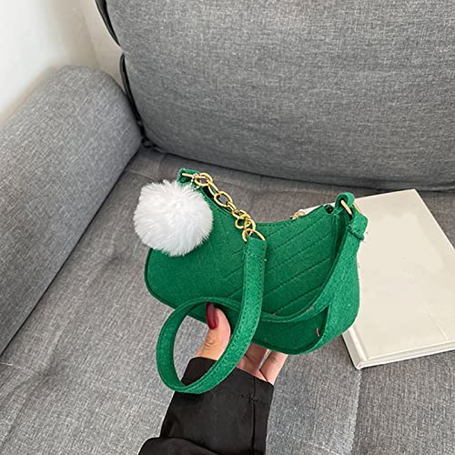 Women Felt Underarm Bag Vintage Solid Color Ladies Handbags Fashion Girls Small Shoulder Bags with, Black3