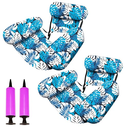 2er Set Aufblasbarer Schwimmsessel für Pool Erwachsene Luftmatratze Pool Hängematte mit 2 Handpumpen Aufblasbare Poolliege für Wasserpark Schwimmbad Strand & See