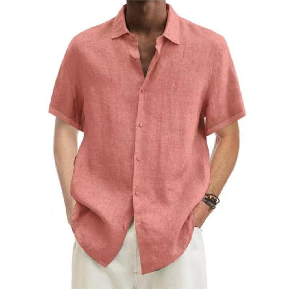 Office Shirts for Men Short Sleeve Slim Fit Cotton Linen Shirts Men Big and Tall Casual Button Down T Shirt