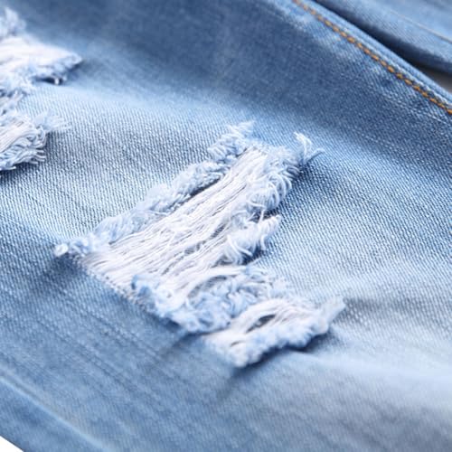 Mens Jeans Slim Fit Straight Leg Stretchy Trendy Summer Light Wash Skinny Ripped Jeans4