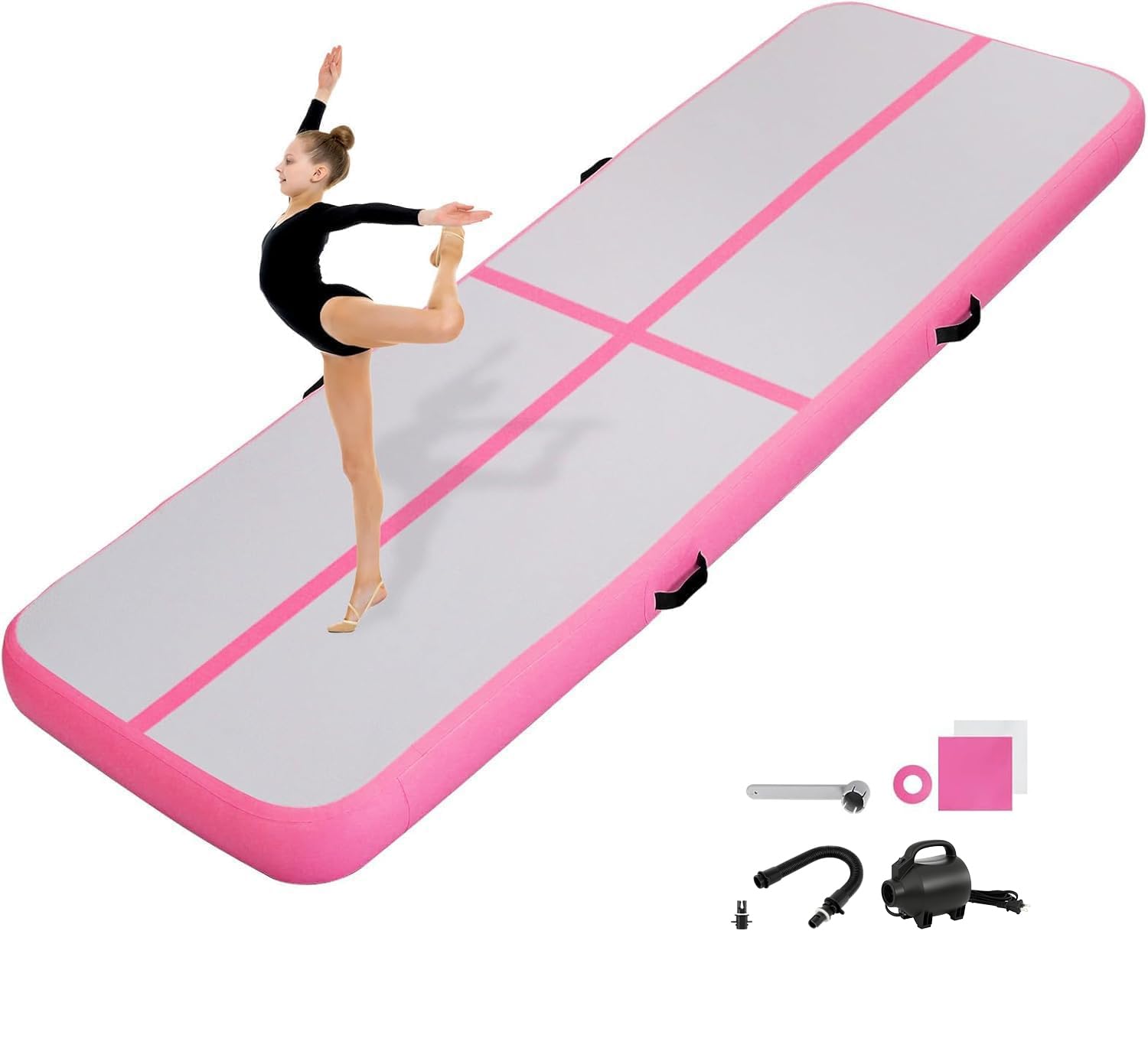 KIKILIVE 10/20CM Hoch Gymnastikmatte Tumbling Matte, 2/3/4/5/6M Aufblasbar Gymnastik Track Matte Air Turnmatte mit Luftpumpe Aufblasbare Sportmatte für Fitness/Outdoor/Yoga/Training usw