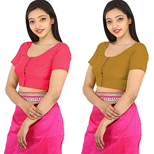 Image of Namita Women's Rubia Cotton Half Sleeve Blouse Combo (U-COT-COM-2-BRINKPINK-METEOR-34 Brink Pink, Meteor 34)