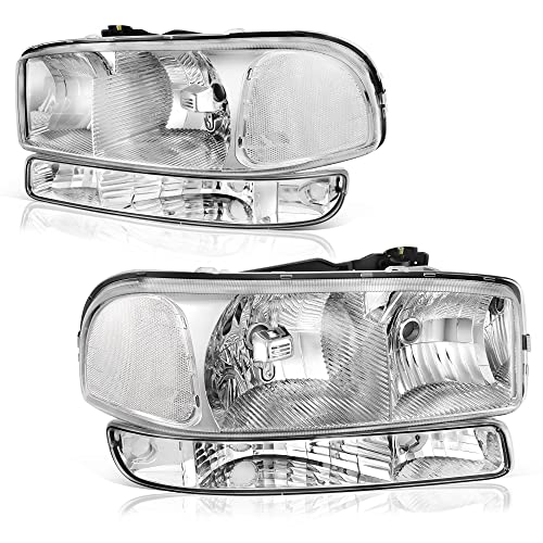 Image of OEDRO Headlights Compatible with 1999-2006 GMC Sierra Clear Lens | Clear Reflector, Chrome Housing, Driver and Passenger Side, PC Lens, Fully Sealed, Bright Beam, Impact-Proof