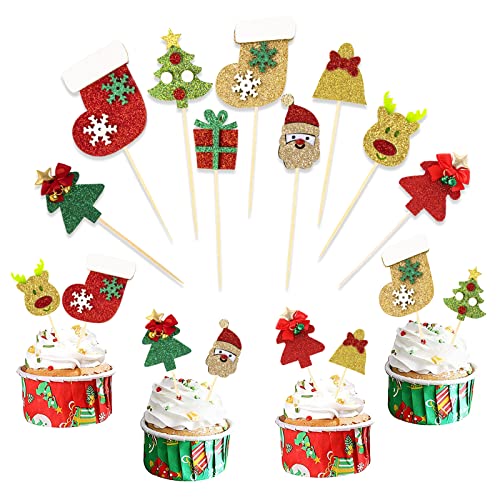 Décorations de Gâteau Noël Cupcakes Topper Christmas Tartes Cupcake Nourriture pour Fête d‘anniversaire Pâtisserie Desserts Table Noël Décorations Cover