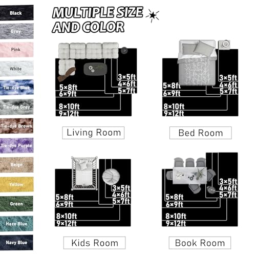 5x7 ft Fuzzy Rug for Living Room Soft Fluffy Blue White Bedroom Area Rugs Non-Slip Shaggy Carpet for Nursery Kids PlayRoom Dorm Office Indoor Modern Plush Carpets