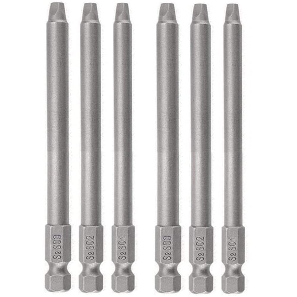 Fongmore 6Pcs 1/4 Inch Shank Length Long Magnetic Square Head Screwdriver Bits Set Power Tools SQ1 SQ2 SQ3 (100mm) — image 1