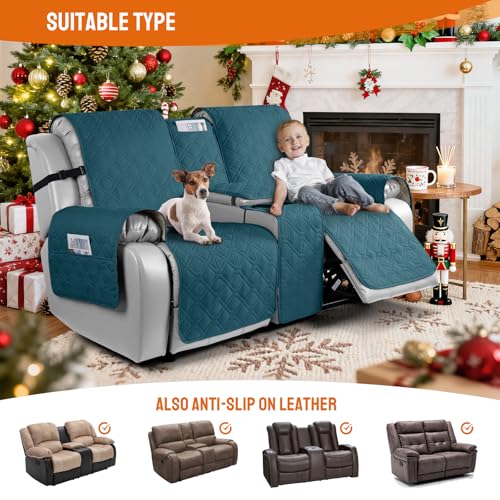 Image of VANSOFY Loveseat Recliner Cover with Console 100% Waterproof Sofa Slipcovers Non-Slip Reclining Couch Cover Split Sofa Cover Furniture Protector for Pets, Dogs(Peacock Blue)