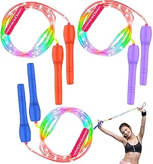 Light Up Jump Rope LED Skipping Rope Luminous Jump Ropes Colorful LED Jump Ropes Fitness Skipping Rope for Women Men and Kids Keeping Fit Training Workout and Weight Loss, Handle Random Color