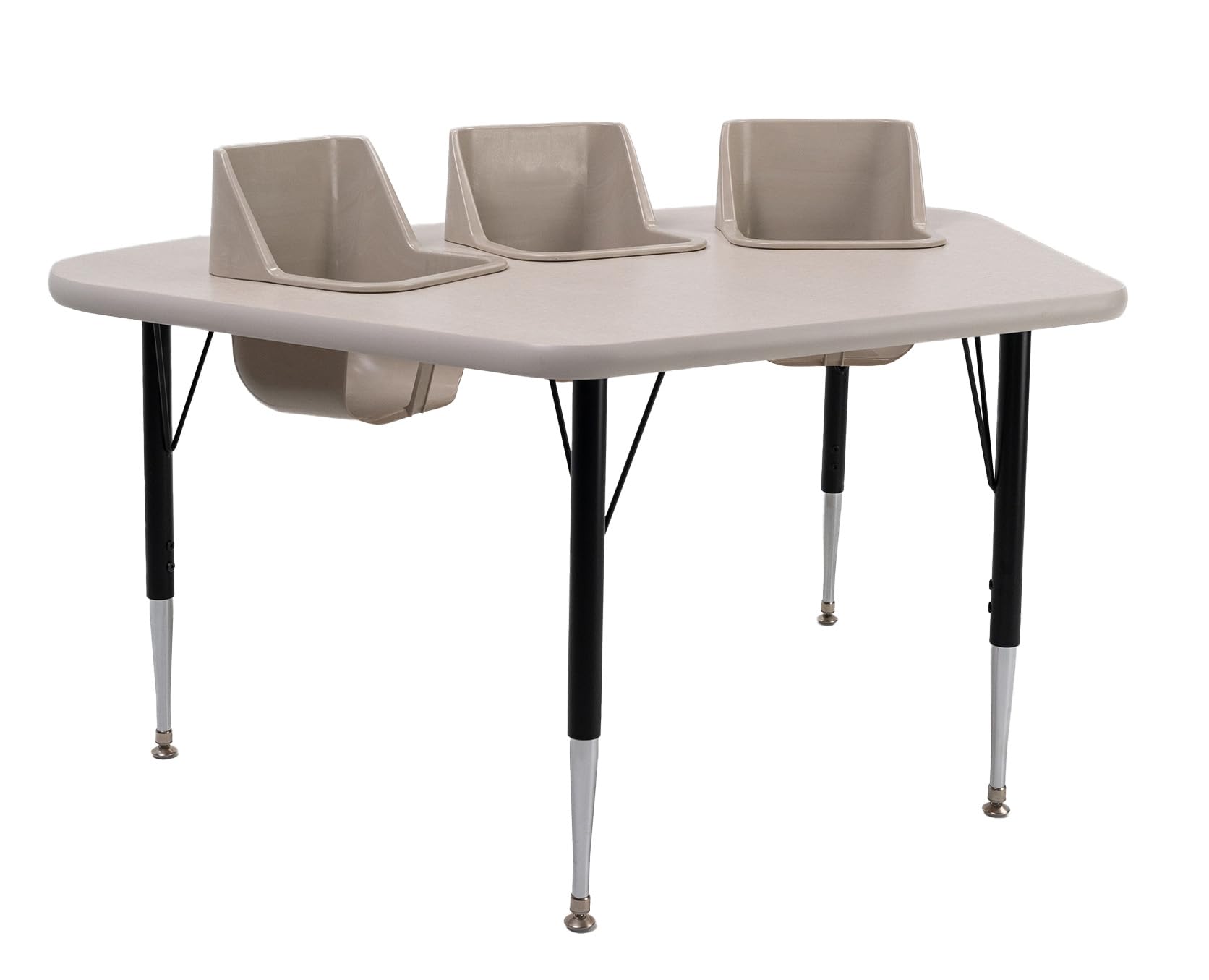 Toddler Tables 3-Seat Modular Feeding Table, Natural Linen Top, Gray Seats