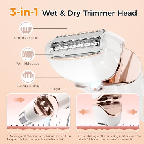 Image of Electric Body Shaver Trimmer for Women - BEAUTYCARE Cordless Razor for Women Portable Lady Shaver for Legs, Arm, Underarms, Bikini, USB Rechargeable, Wet & Dry Waterproof Bikini Trimmer for Woman, Gold