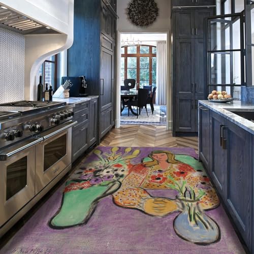 Tapis de salon 80x150 floral lavable et moderne avec envers antidérapant
