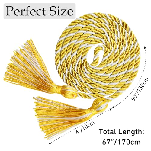 Image of Graduation Honor Cords White and Gold Graduation Cords with Tassels, 67 inch Long for Graduation Students