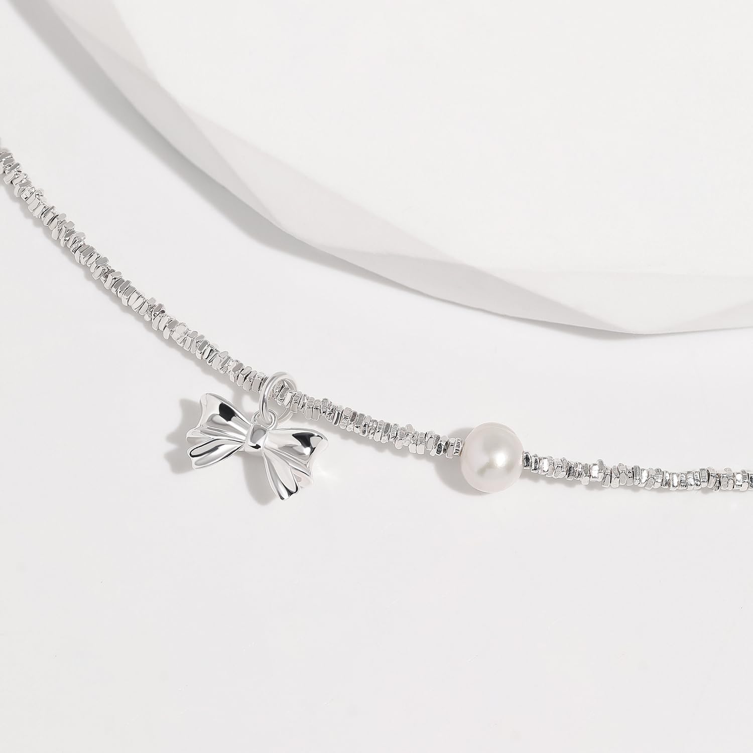Meissa Elegant Bow and Pearl Bracelet for Women Girls Coquette Ribbon Bow 925 Sterling Silver Freshwater Pearl Dainty Cute Unique Beaded Friendship Bracelet Gift