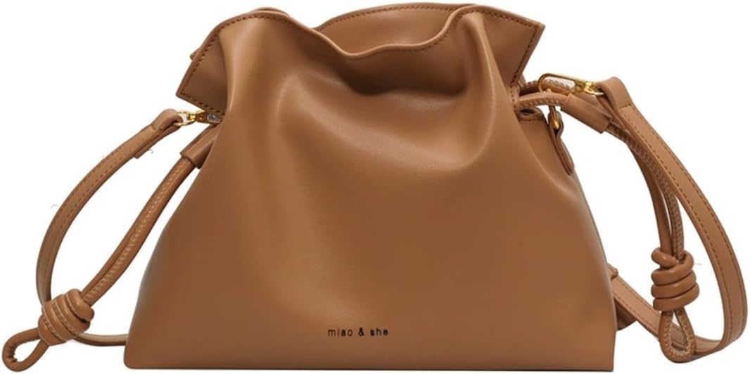 Women's Cloud Drawstring Bucket Bag, Fashionable Minimalist Handbags Versatile PU Leather Crossbody Shoulder Hobo Purse | Drawstring