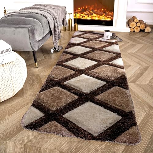 Image of 2x10 feet Soft Runner Rug for Living Room and Bedroom, Modern Indoor Floor Carpet with Non-Slip Backing, Comfortable Decorative Home Decor Rug, Easy Clean & Durable- (Line Coffee, Rectangular)