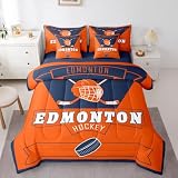 Feelyou Ice Hockey Full Comforter Set with Sheets for Kids Boys Girls Edmonton 7 Pieces Bedding Set Ice Hockey City Team Bed in a Bag Winter Sports Room Decor Soft Lightweight Microfiber