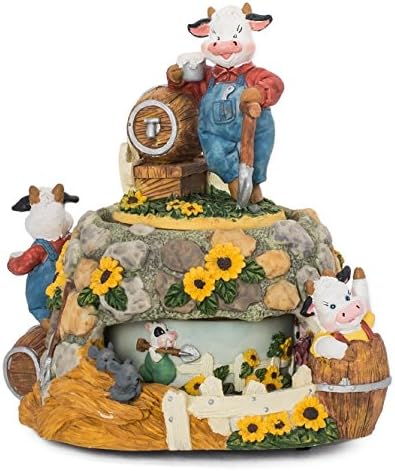 Cows on The Farm Sunflowers Rotating Music Box Figurine Plays Tune Take Me Home Country Roads