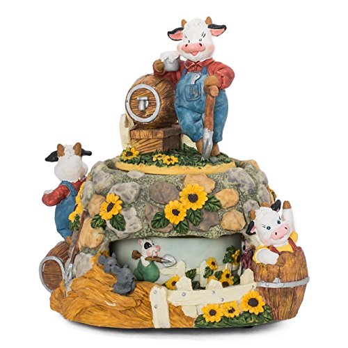 Cows on The Farm Sunflowers Rotating Music Box Figurine Plays Tune Take Me Home Country Roads