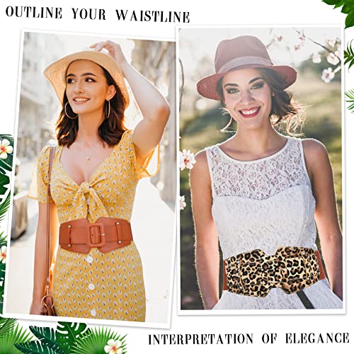 Geyoga Women Wide Stretchy Cinch Belts Corset Belt Retro Chunky Buckle Belts Waist Belt Waistband For Dresses Coats (Camel, Leopard) #TOP4