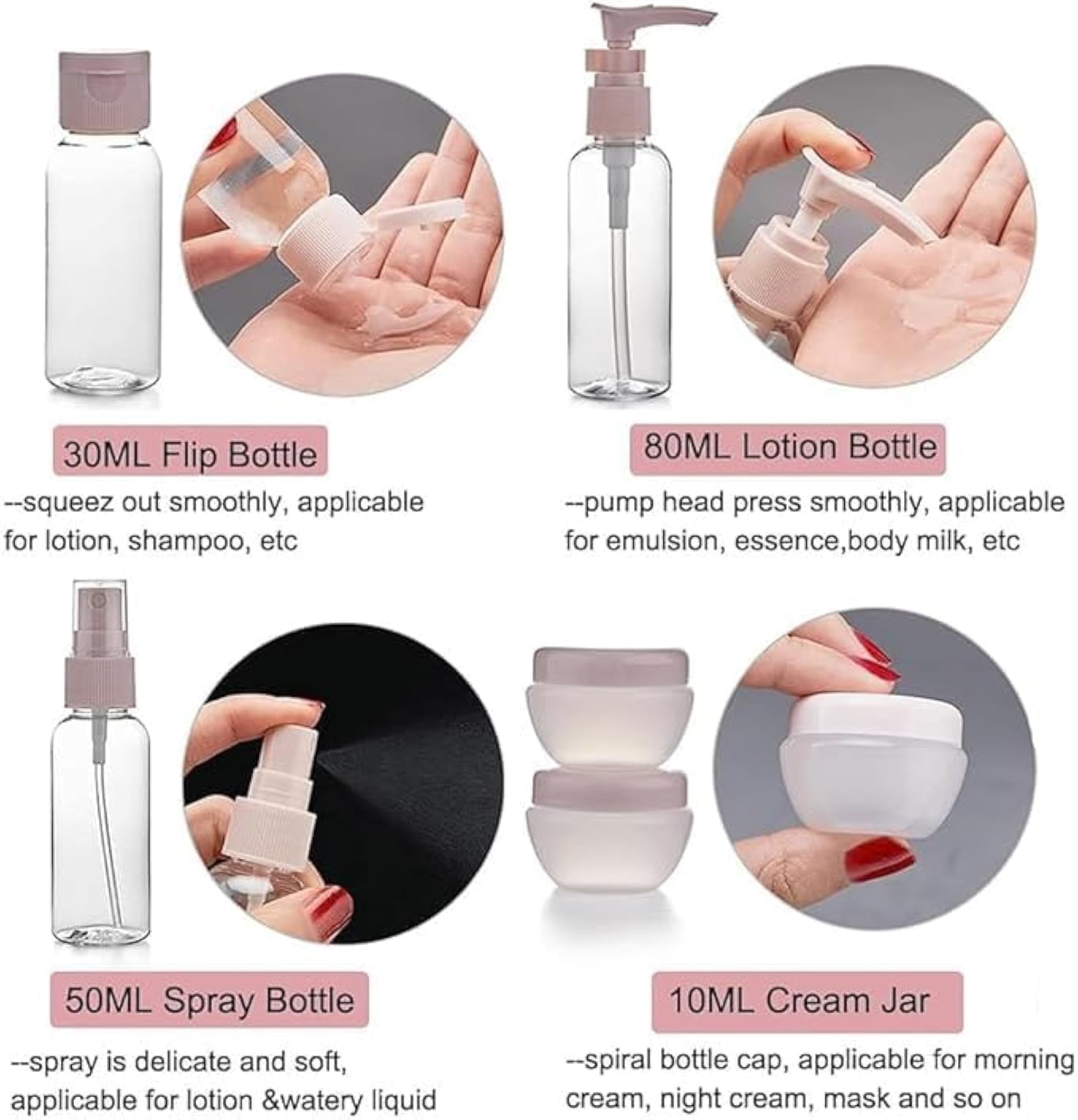 11 PCS Travel Bottles for Toiletries, 60 ML Refillable Leak Proof Containers