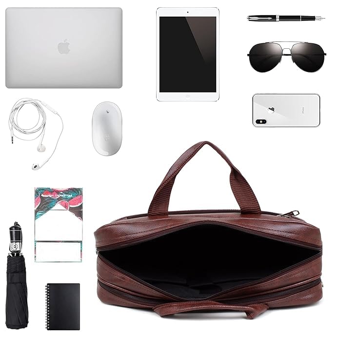 Image of Men's Synthetic Leather Messenger Bag, Brown, Professional Laptop Shoulder Bag with Adjustable Strap