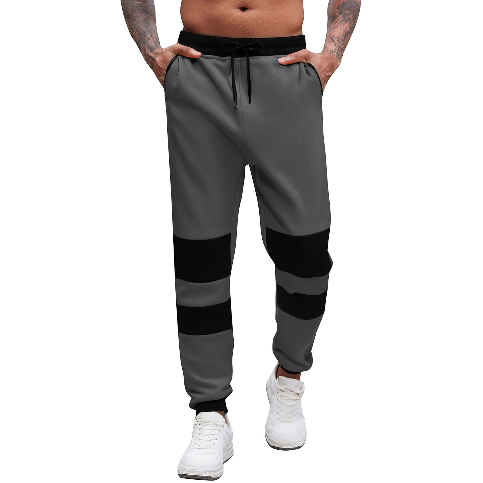 Mens Jogger Sweatpants Casual Color Block Casual Pants Running Gym Elastic Drawstring Athletic Trouser with Pockets