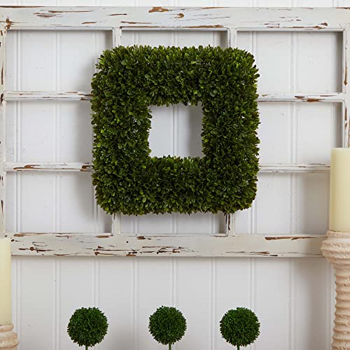 Nearly Natural 17" Tea Leaf Square Wreath UV Resistant Artificial Plant, Green by Nearly Natural - Image 5