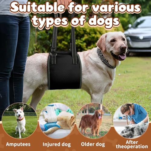 OHCOZZY Hundetragegurt mit Griff, verstellbares Hundegeschirr für die Rehabilitation, weiche Hunde tragehilfe für ältere, verletzte, behinderte Hunde,S,Schwarz