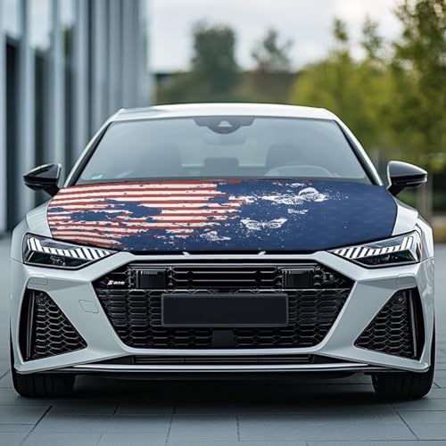 Image of American Flag Butterfly Prints Car Hood Cover Elastic Polyester Car Hood Protector Removable Automotive Accessories Suitable Most Automotive Sedans Trucks Pickup SUVs