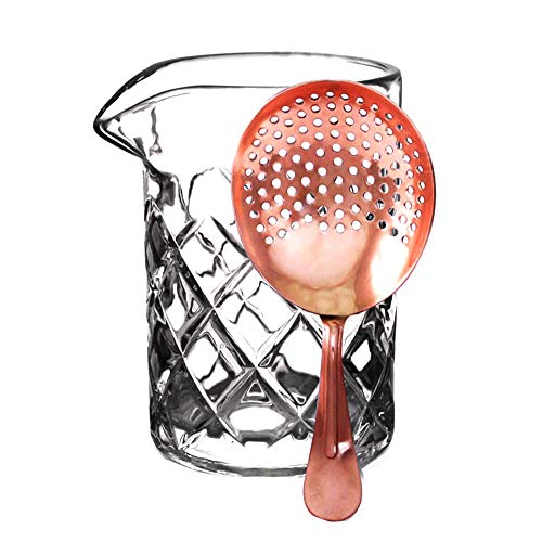 BarConic Diamond Pattern Mixing Glass with Copper Plated Julep Strainer
