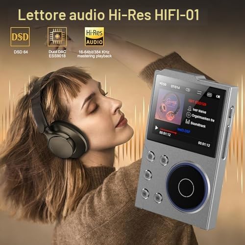 Lettore MP3 HiFi con Bluetooth, Lettore Musicale Audio Digitale Ad Alta Risoluzione DSD Lossless, Lettore Audio Portatile con Scheda di Memoria da 16 GB, Supporto Fino a 256 GB