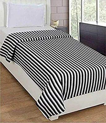 Ami Creation Polyester Striped AC Fleece Single Bed Light Weight Blanket for Winter, Size: 60 inch X 90 inch, Black & White, Pack of 2