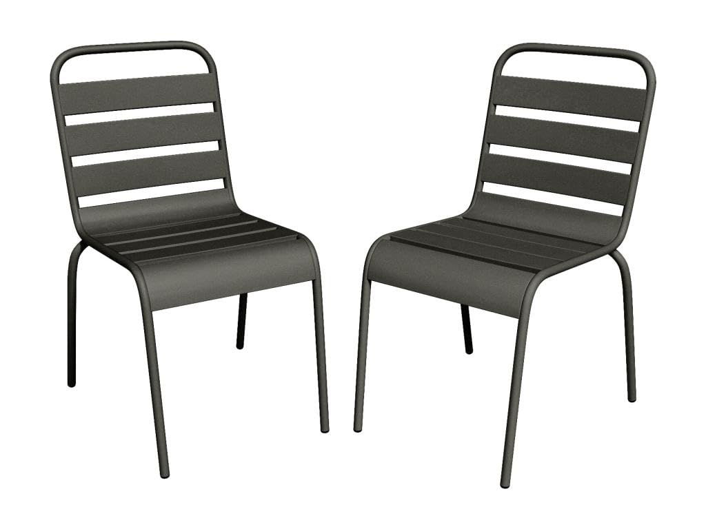Vente-unique-Juego de 2 sillas de jardín apilables de Metal - Gris Antracita - MIRMANDE