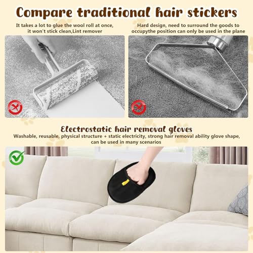 Lonnalee Fellmagnet Handschuhe Doppelseitig für Hunde & Katzen, Fellhandschuhe Fingerlos Katze, Wiederverwendbare Fell Magnet Handschuhe Für Haustiere, Kleidung, Sofa