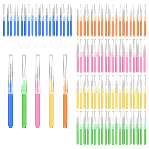 deegbbyi 100 Pièces Brossettes Interdentaire Gum, Brossette Interdentaire Souples, Brossette Dentaire avec Cache Poussière, Nettoyage Doux Et en Profondeur, pour Espaces Serrés (Cinq Couleurs)