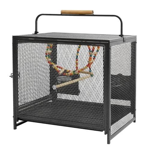 BingoPaw Tragbar Vogelkäfig Vogelvoliere Groß: Papageienkäfig Metall Reisevogelkäfig mit Tragegriff, verstellbaren Sitzstangen, Sicherheitsgitter und Reinigungsschale, Transportkäfig Vogelhaus