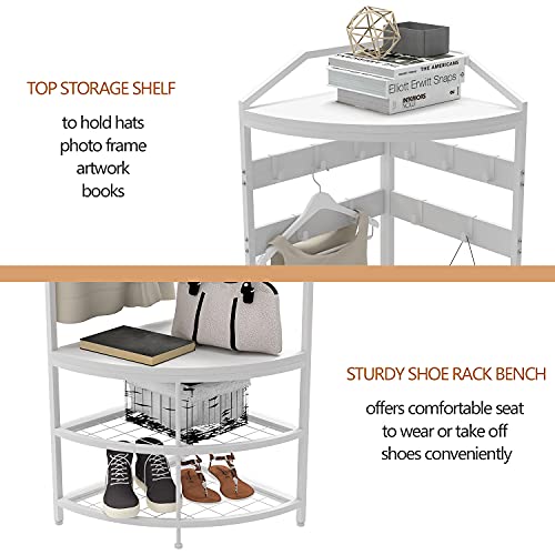 GiftGo Corner Coat Rack Entryway Hall Tree with Shoe Storage Bench for Home Organize Bedroom Mudroom 3 in 1 Coat Stand (White, Large) by GiftGo - Image 7