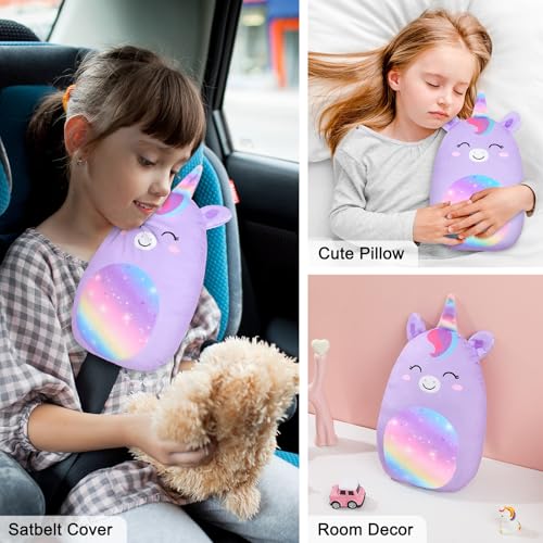 Image of Car Seat Strap Pads Seat Belt Cover Pad Car Pillow for Kids, Cute Seatbelt Pillow Covers for Toddler Boys Girls Travel Head Neck Shoulder Support, Purple Unicorn