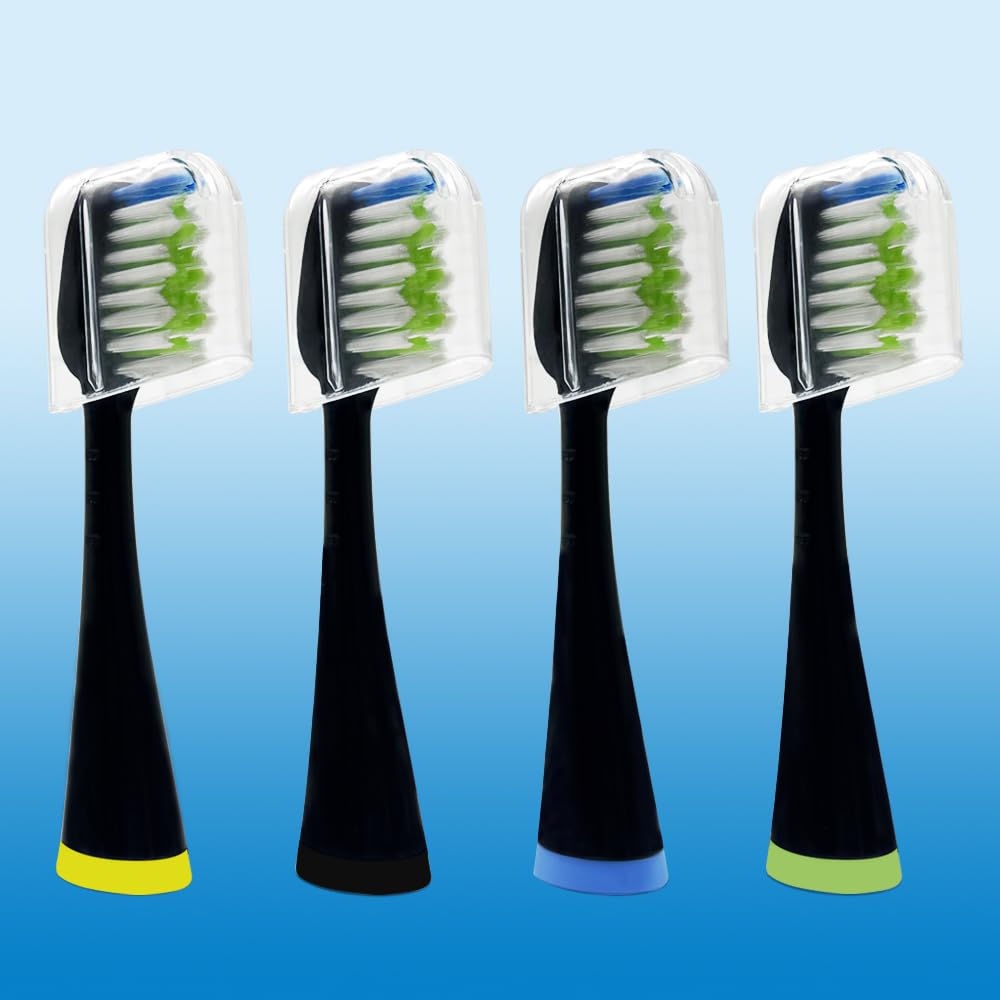 Cabezales de repuesto para cepillo de dientes Waterpik Complete Care 5.0/9.0, paquete de 4 | Negro, con tapas, compatible con Waterpik Complete Care 5.0(WP-862, WP-872, WP-877, WP-882, WP-892) y 9.0 (CC-01CD012-2)