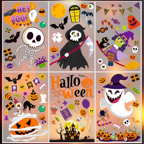 HAPMARS Halloween Window Stickers, 10 Sheets Halloween Party Window Clings Decoration, Decals for Glass Windom Indoor and Outdoor Home Decor, Ghosts and Pumpkins and Zombies