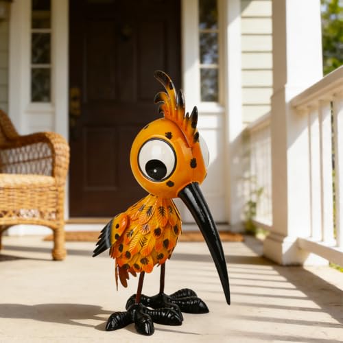 Estatua grande de jardín pájaro naranja de metal miniatura 4