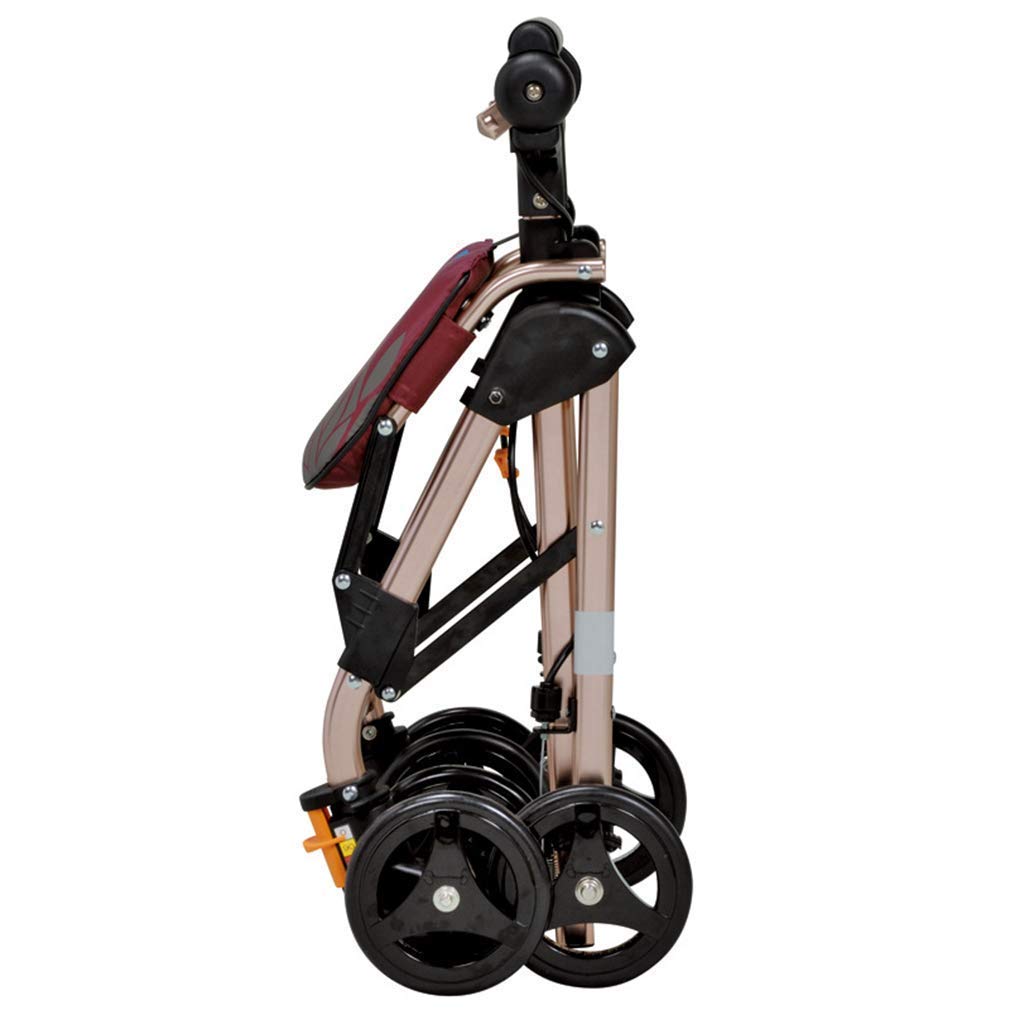 Rollator Walker z siedziskiem, pomoce do chodzenia, 4 kółka, przenośny, składany, wspomagający poruszanie się, podwójny system hamulcowy, czerwony
