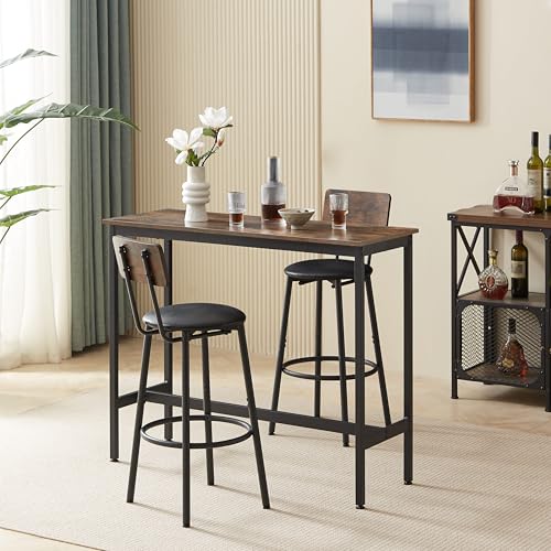 Sailret 43.31\" Bar Table Set for 2, Counter Height Dining Table with PU Upholstered Bar Stools and Backrests, Space-Saving Small Kitchen Table for Breakfast Nook, High Top Table and Chairs Set