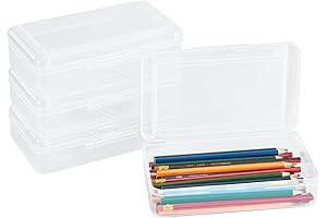 4 Pcs Plastic Pencil Boxes Large Capacity Multi Purpose Pencil Cases with Snap Closure Lids