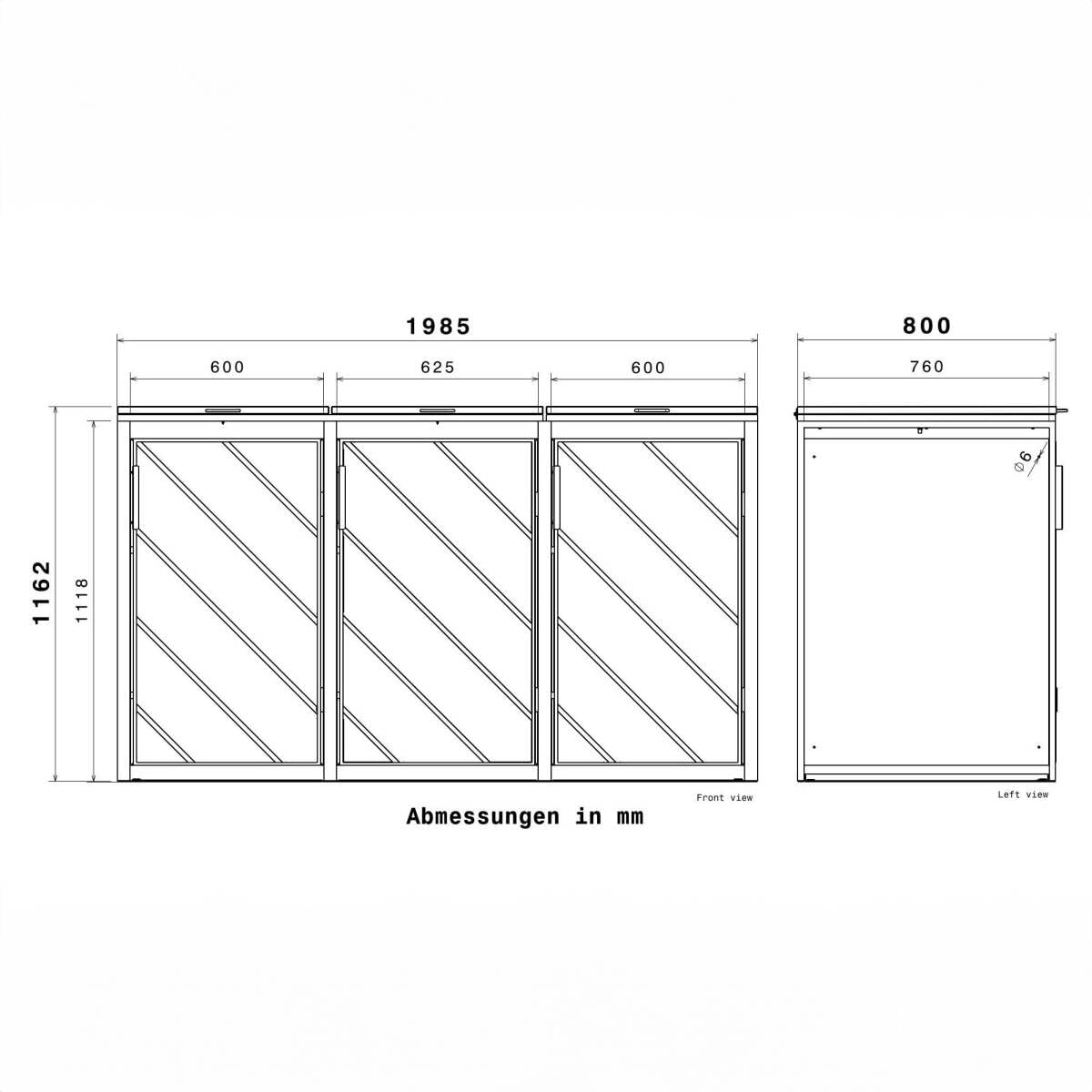 Metzler Mülltonnenbox 3er 240L Anthrazit mit Edelstahl Akzenten | Mülltonnenverkleidung für 3 Tonnen aus verzinktem Stahl | wetterfest mit Automatikdeckel und Soft Close