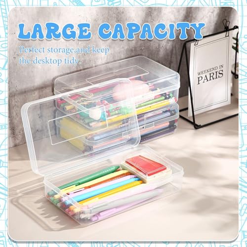 Image of Patelai 24 Pack Pencil Box for Kids 8.3x4.7x2.4 Plastic Clear Pencil Case Bulk Crayon Boxes with Snap Tight Lids for Classroom School Students(Transparent)