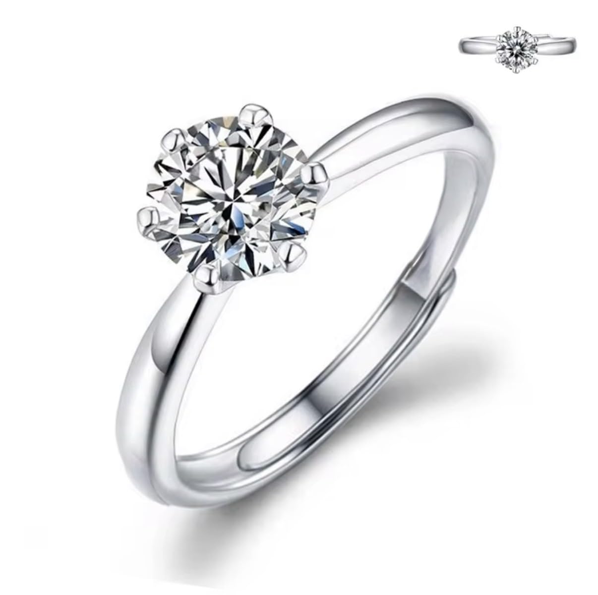Anillo Solitario de acero inoxidable con Cristal Redondo, Ajustable, Estilo Clásico, para Compromiso o Boda